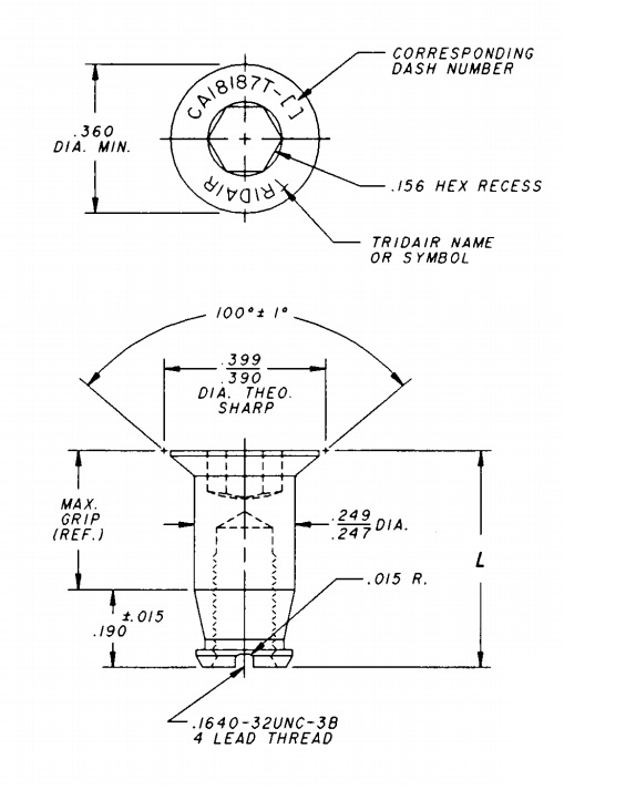 CA18187T Series LiveLock™ - Stud Nuts, 100° C´Sink Head, Hex 